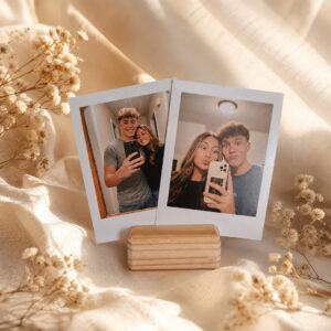 porta foto polaroid madeira pinus + kit de fotos personalizadas